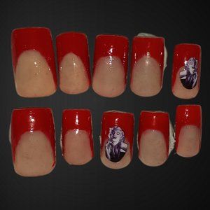 French Red with Sticker Decals Press on Nails